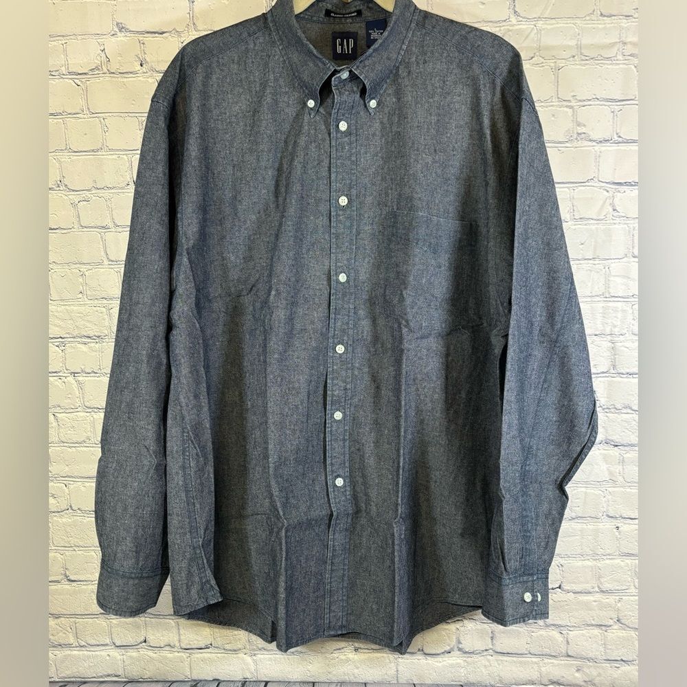 VINTAGE Gap Dark Chambray Preppy Academia Classic Oxford Button Down Shirt L